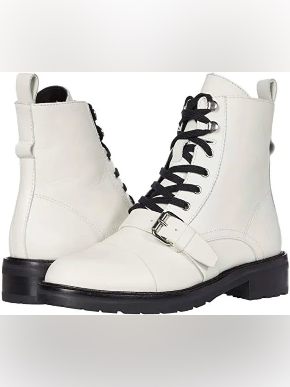 AllSaints Donita White Ivory Leather Combat Boots - Size 8